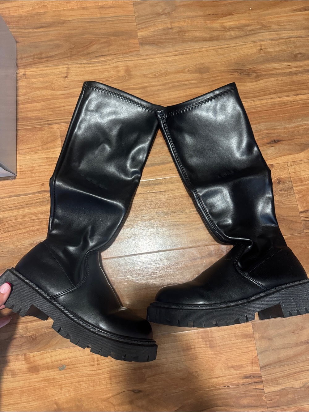 ASOS Black Knee-High Lace Up Chunky Sole Boots